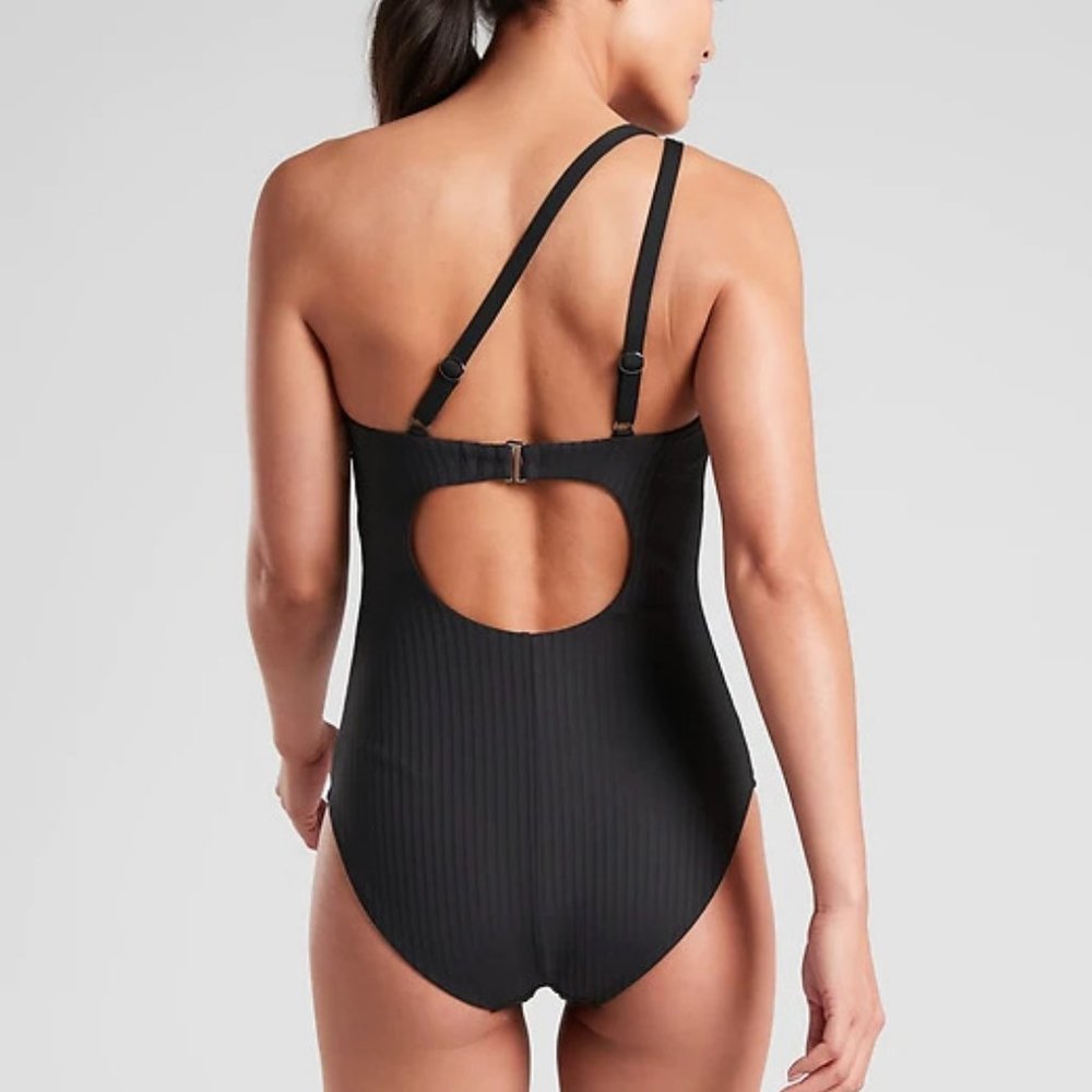 Athleta Rib Asym One Piece Swimsuit size S Black - Picture 2 of 3